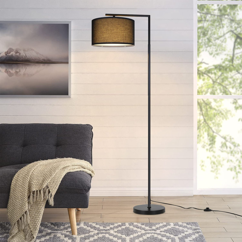 Arched Floor Lamp 166cm Modern Metal with Fabric Shade Jaesa, Black