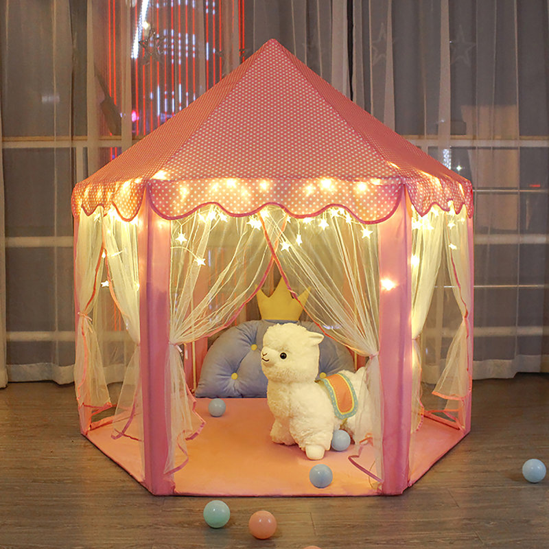 Pink Hexagon Princess Castle Play Tent with Star Lights