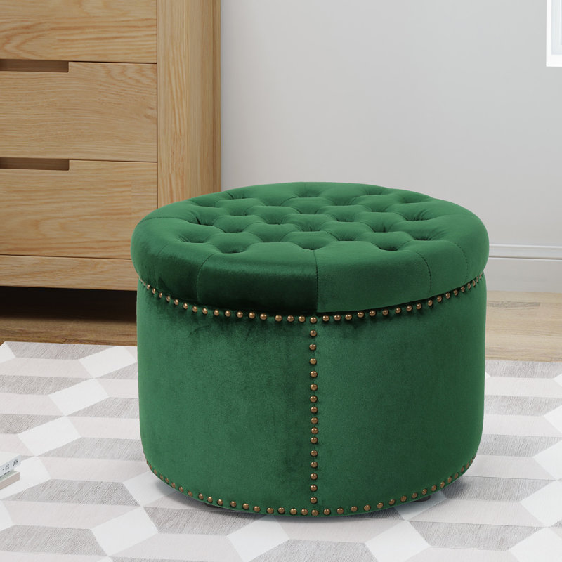 Helotes Tufted Round Cocktail Ottoman, Emerald
