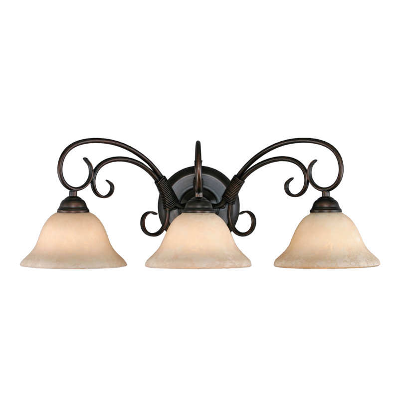 Éclairage pour meuble-lavabo à intensité variable Karcher, Bronze huilé, Verre pierre à thé, Trois lumières