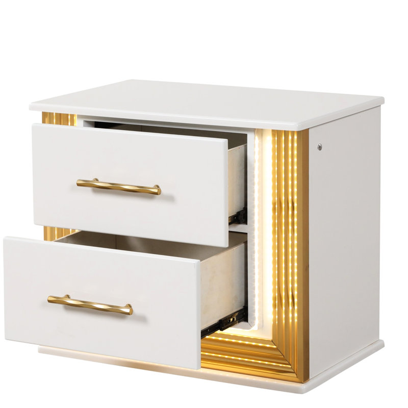Table de chevet contemporaine avec lumières DEL - 2 armoires de chambre en bois blanc