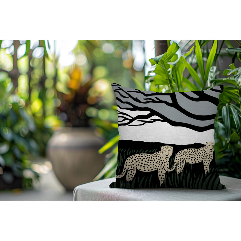 Oreiller carré réversible intérieur / extérieur Vold Leopard, Gris, Carré 16 po
