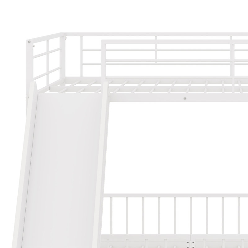 Metal Bunk Bed With Slide And Guardrails