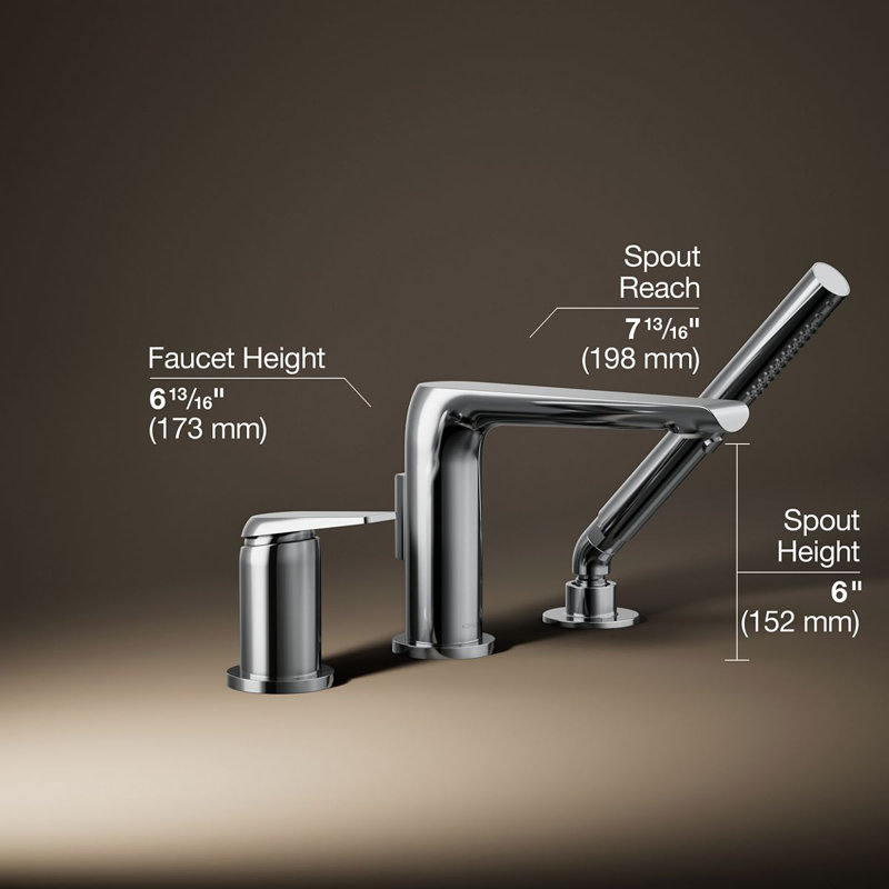 Avid Deck-Mount Bath Faucet With Handshower, Polished Chrome