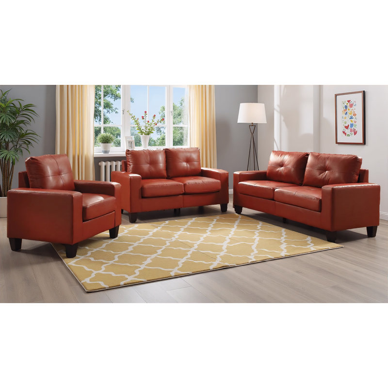 Ensemble de salon en similicuir 3 pièces Vadell, Rouge