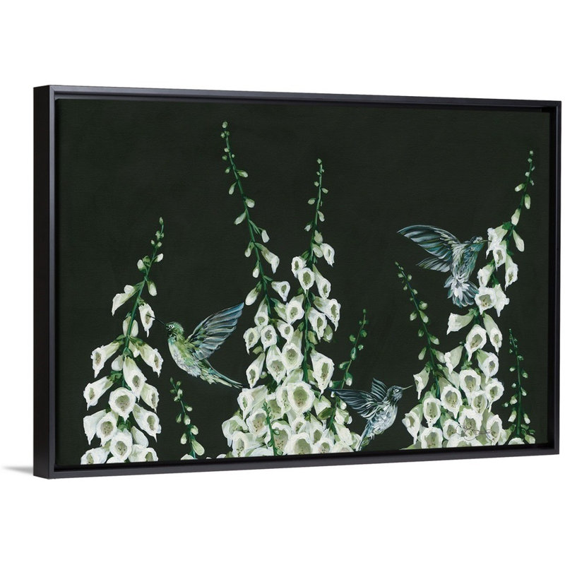 Colibris-reproduction d’art sur toile, H 18 po x l 26 po x P 1,75 po, Cadre noir