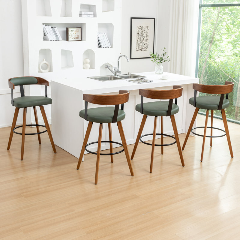 Ensemble de 4 tabourets de comptoir pivotants en cuir Modern, Tabouret de bar (siège d'une hauteur de 29,17 po), 4, Vert