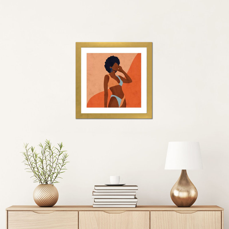 « Jaz » par Reyna Noriega-impression, H 16 po x l 16 po x p 1 po, Papier encadré doré, Blanc