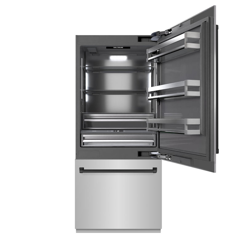 ZLINE Autograph 36 in. Built-In Refrigerator in White Matte w/ Bronze Accents, Stainless Steel/Matte Black