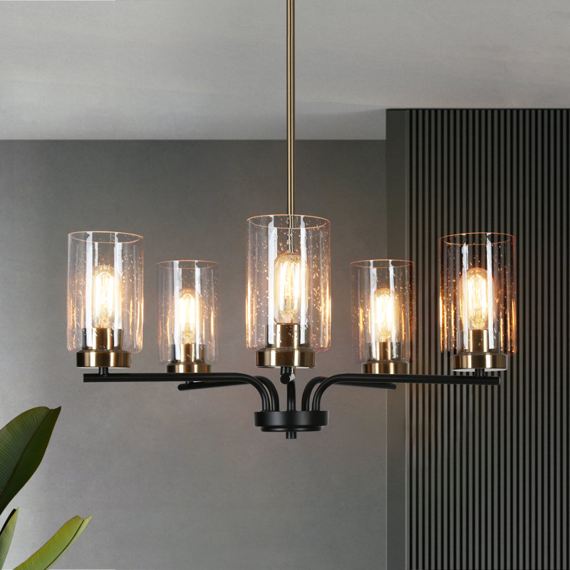 Grisella 5-Light Modern Linear Shaded Chandelier  with Seeded Glass