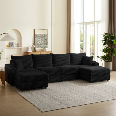Convertible Sectional Sofa With Hidden Storage Armrests, A Movable Ottoman, 2 USB Ports, 2 Cup Holders, A Phone Holder