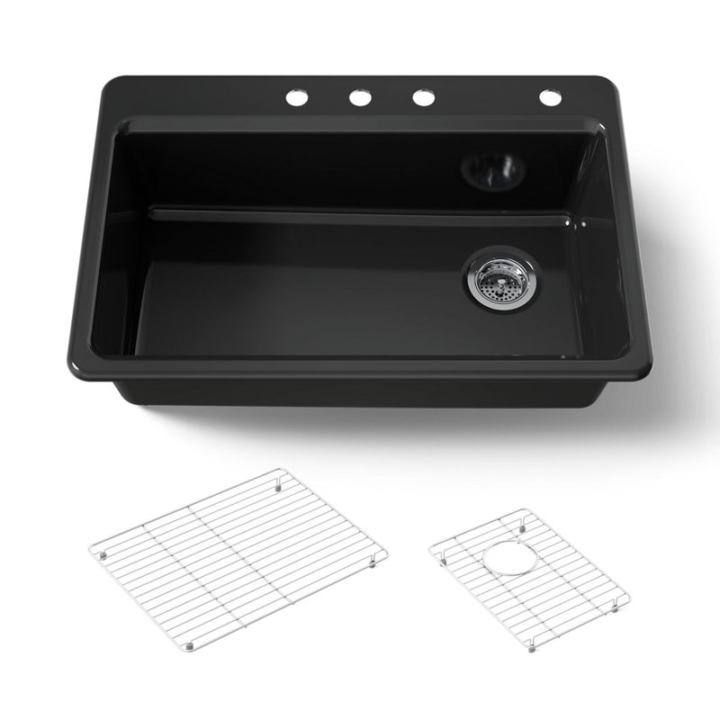 Riverby 33" Top-Mount Single-Bowl Kitchen Sink, Black, 4 hole
