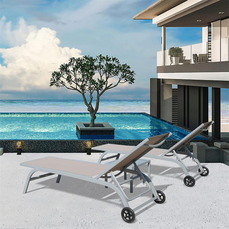 Mehebbet Outdoor Metal Chaise Lounge, Khaki