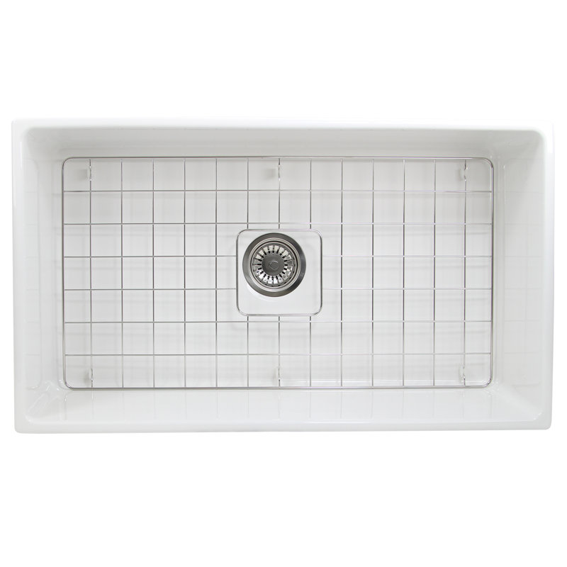 33-Inch Single Bowl Fireclay Farmhouse Sink with Grid and Drain