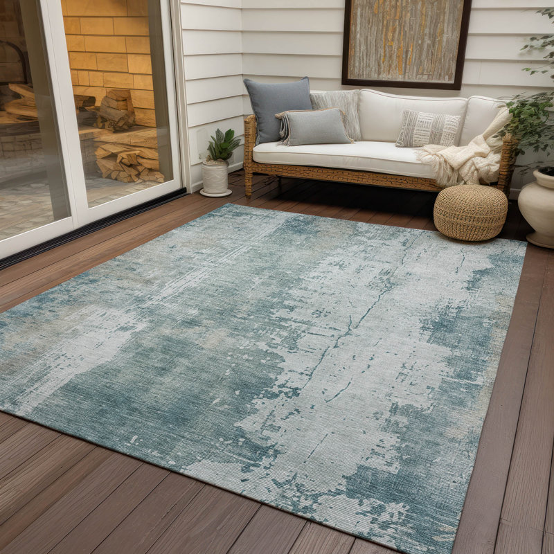 Tapis d'intérieur / extérieur lavable bleu sarcelle Fyerra - LOOMlan, 8' x 10'