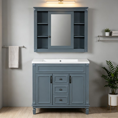 Ensemble de meuble-lavabo autoportant 36 po avec comptoir en céramique et armoire à pharmacie 36 po