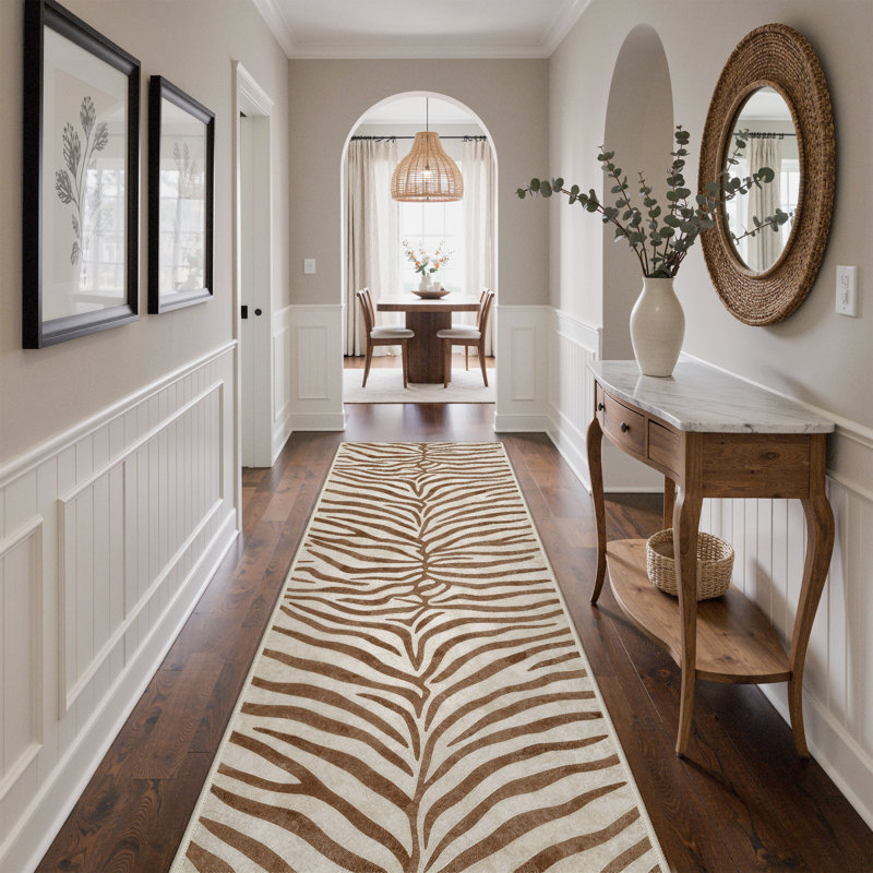 Tapis zébré Albertslund, Beige; café, Tapis de couloir 2 pi 5 po x 8 pi