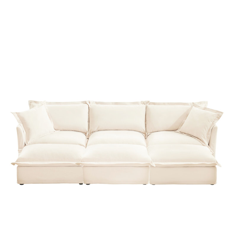 Moderne 3 avec 3 repose-pieds, chenille crème, salon relaxant et repose-pieds spacieux