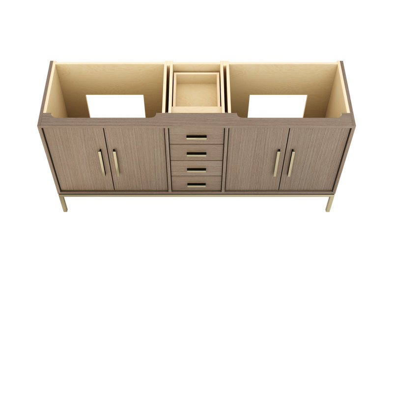 Rift White Oak Double Bath Vanity, Natural Weathered, 72", Satin Gold
