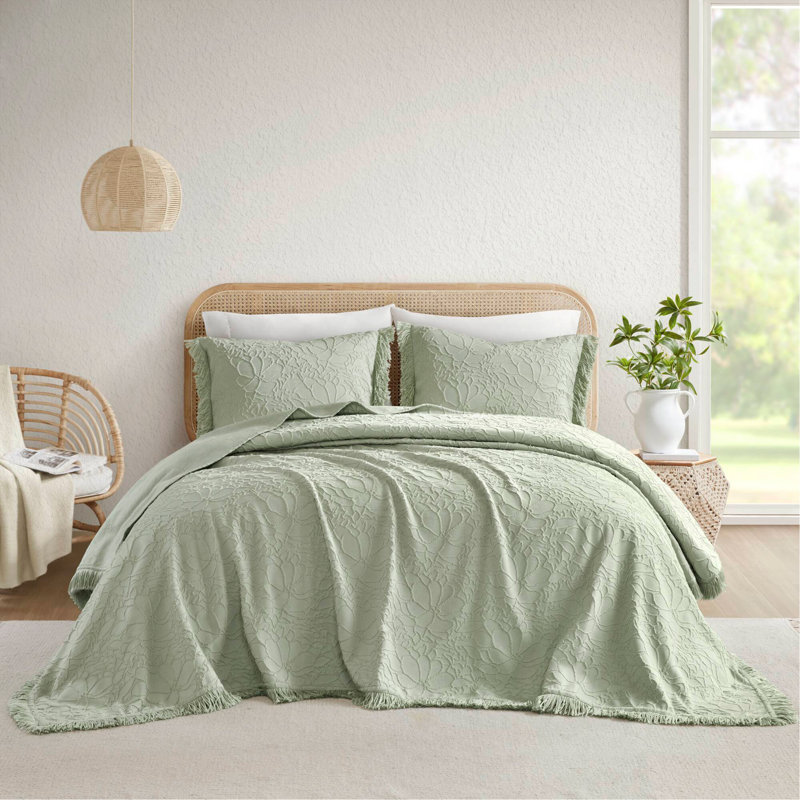 Ensemble de couvre-lit très grand 3 pièces, Couvre-lit de très grande taille et 2 taies déco, Vert