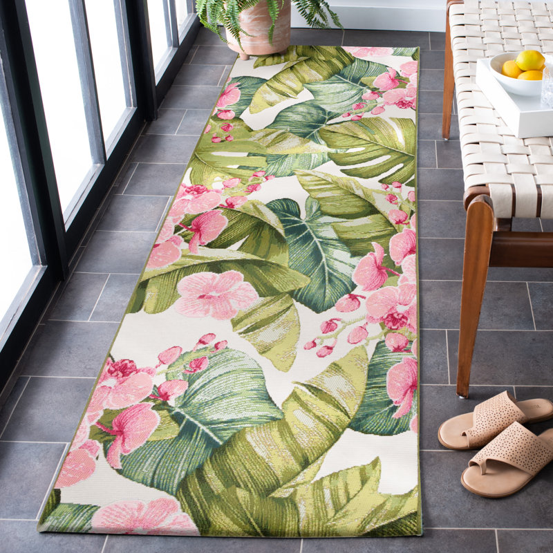 Tamera 596 Area Indoor/Outdoor Area Rug In Green / Pink, Runner 2'8" x 10'5"