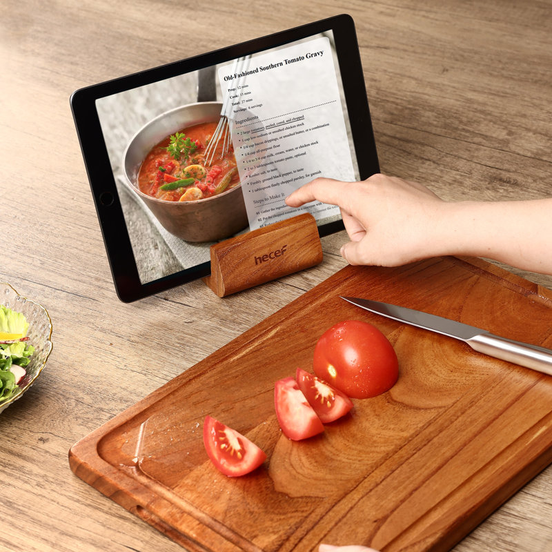 Hecef 15" Rectangular Cutting Board Set Chinaberry Wood Kitchen Cutting Board with Holder(Set of 3)