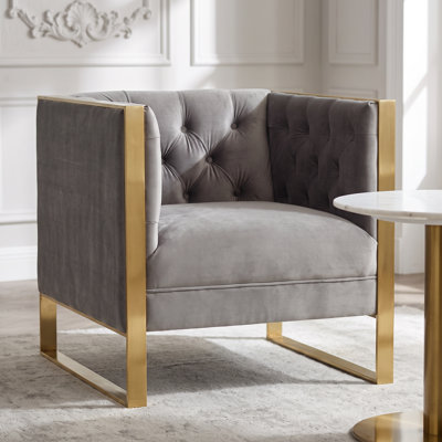 Corin Modern Grey Velvet & Gold Accent Chair