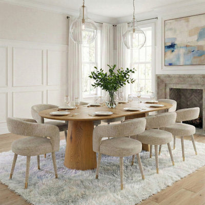 46"-83" Modern Extendable Pedestal Dining Table Set With Upholstered Open-Back Chairs, Round To Oval Kitchen Dining Set For 4-8