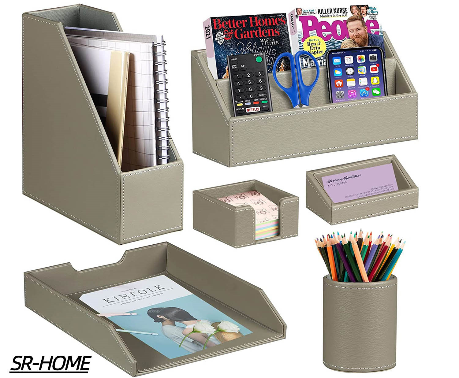 Leather Desk Set-9 Accessories-Desk Organizer-Office Desk Accessories-Desk  Pad-Desktop Storage - Desk Set - Desk Accessories