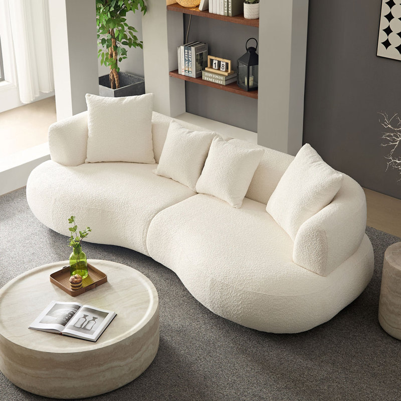 Canapé courbé Mid-Century moderne avec tissu bouclé, Polyester blanc