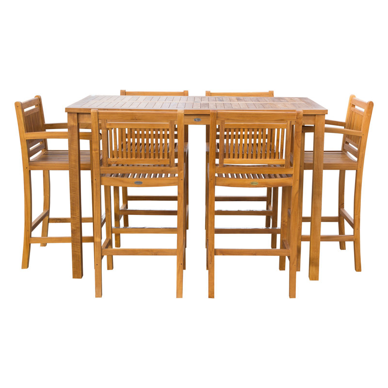 Maldives Outdoor 7 - Piece Teak Bar Height Dining Set, 43" H x 35" L x 63" W