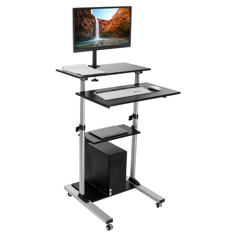 Mount-It! Height Adjustable Mobile Stand Up Desk, Computer Workstation Rolling Presentation Cart