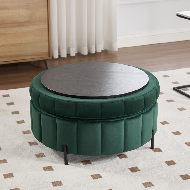 Upholstered  Storage Ottoman, Green Velvet