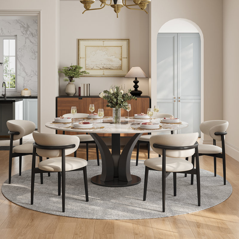 Table de salle à manger moderne de 59 po pour 6 à 8 personnes, plateau en pierre frittée brillante, acier au carbone