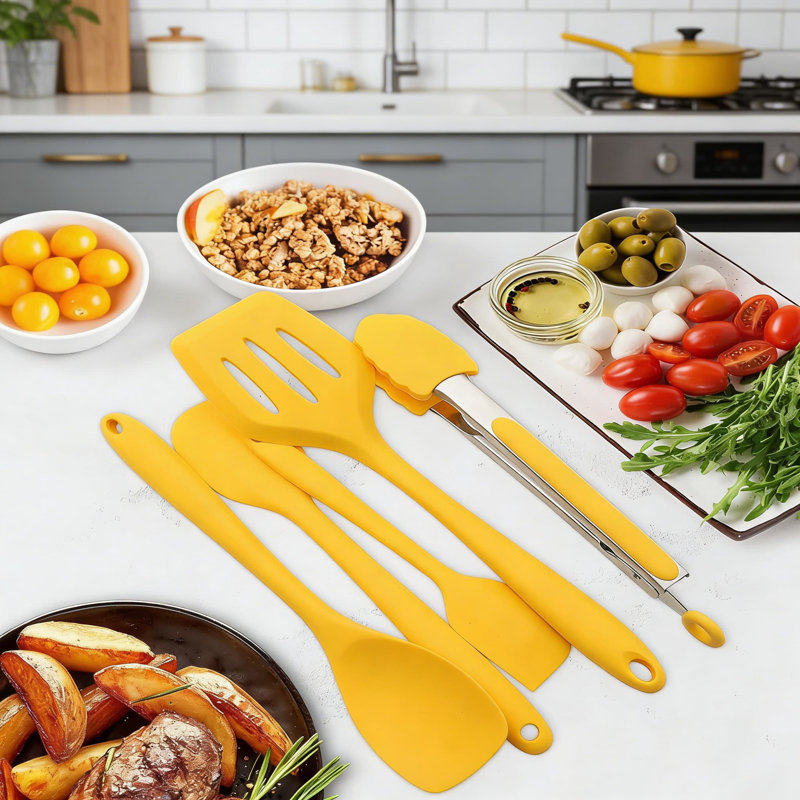 Ensemble d'ustensiles de cuisine 11 pièces en silicone avec support - Outils de cuisson antiadhésifs et résistants à la chaleur pour batterie de cuisine antiadhésive