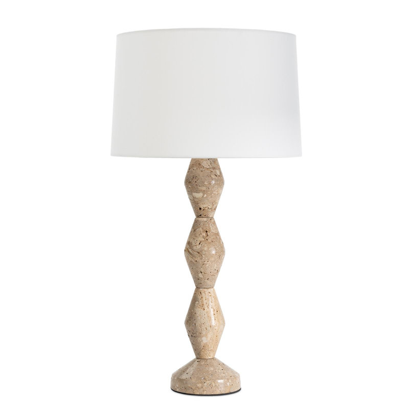 Crew Travertine Buffet Lamp (Black Shade), White