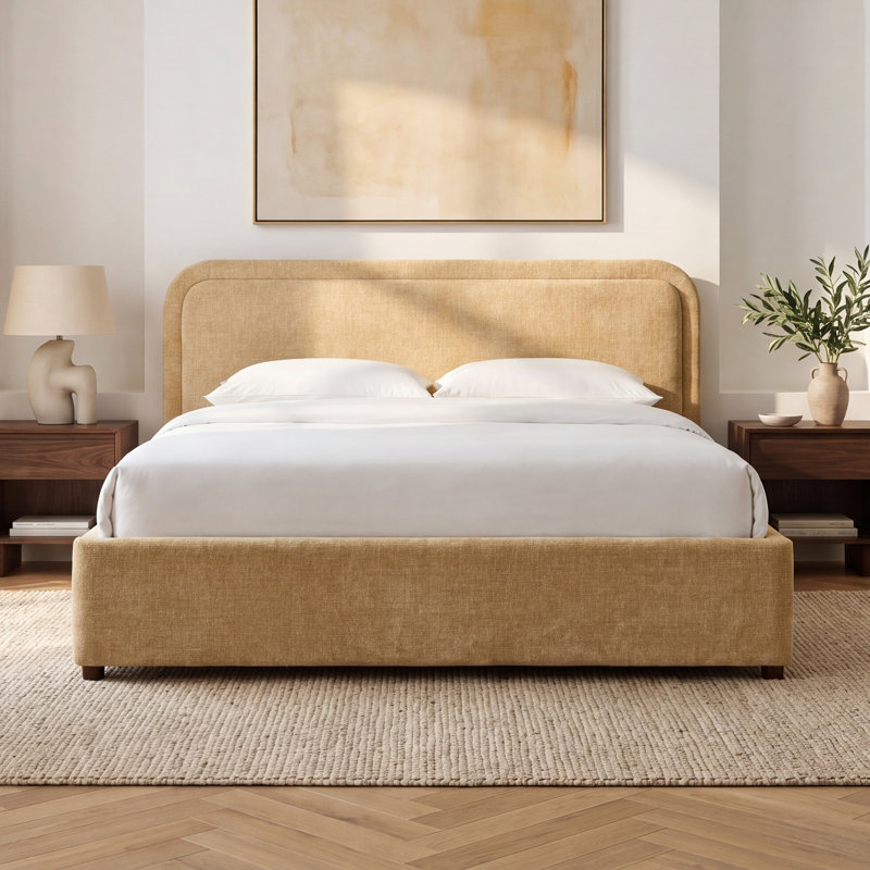 Chloe Upholstered Platform Bed - Sand - Queen Size, Queen, Sand