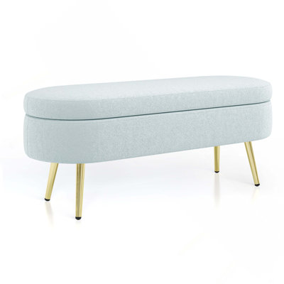Ottoman Oval Storage Bench, Flannel with Metal Legs(43.5"x16"x16")