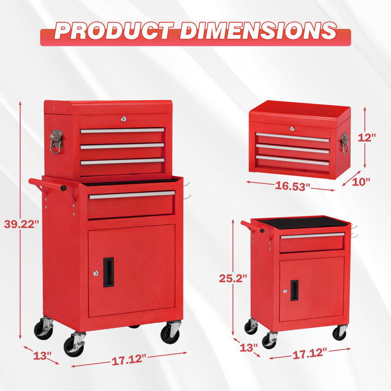  Tool Chest, Rolling Tool Chest With Wheels, Tool Chests & Cabinets With 4 Drawers, Detachable Metal Tool Cabinet With Liners And Locking System, Tool Organizer Box For Garage Workshop