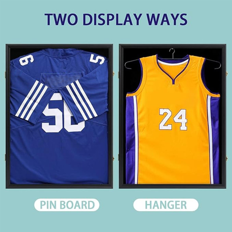 Jersey Display Frame Case Lockable, Large Sport Jersey Shadow Box with 98% UV Protection Acrylic and Hanger for Baseball Basketball Football Soccer Hockey Shirt and Uniform,Black