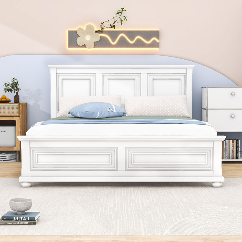 Lit en bois avec tête de lit, Blanc, Très grand