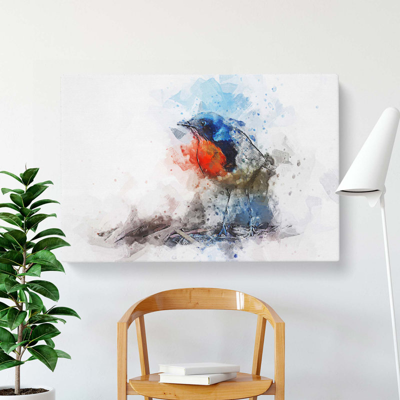 Robin Bird In Abstract - Wrapped Canvas, 35cm H x 50cm W x 3cm D