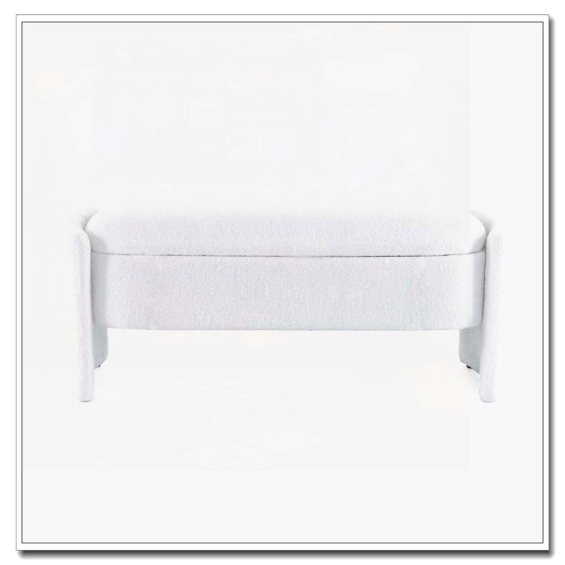 Banc de rangement rembourré Boucle, Blanc