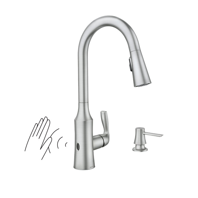 Moen Cadia MotionSense Wave Single Handle Pulldown Kitchen Faucet with Soap Dispenser