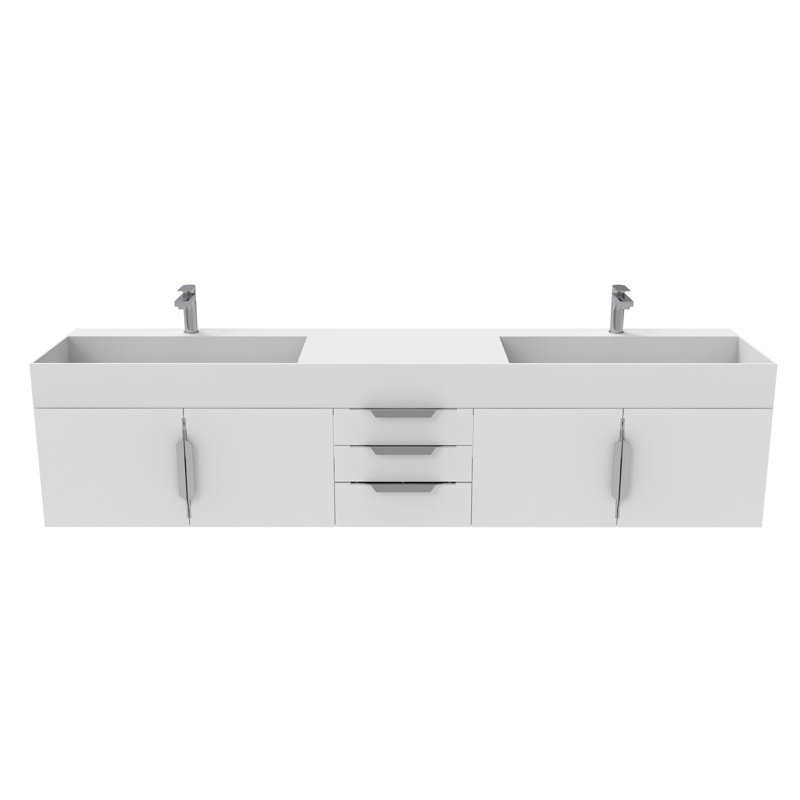 84" Amazon Double Bathroom Vanity with Top, White, White, Brushed Nickel