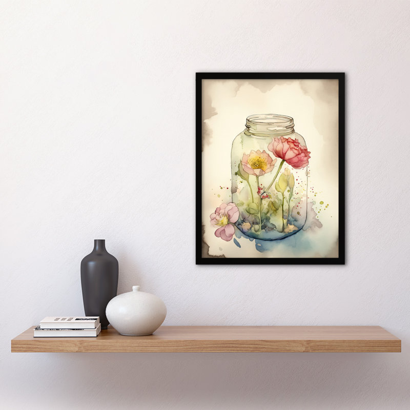 Masa Wildflowers Glass Jar Soft Pink Flowers - Single Picture Frame Print
