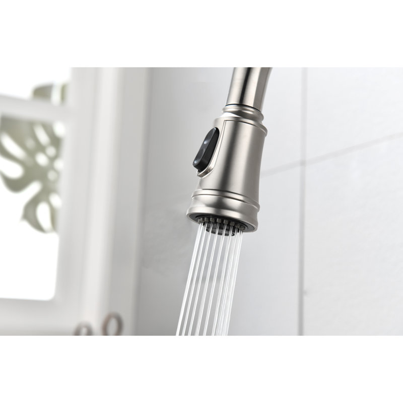 360 Rotating Kitchen Tap, Brushed Nickel Appearance High Arc Pull Down Sink Faucet, Rotatable Nozzle