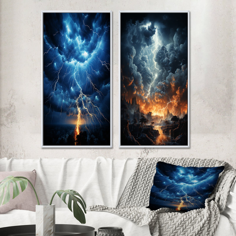 " Lightning Dynamic Illumination " 2 - Pieces, White Framed, 20" H x 24" W