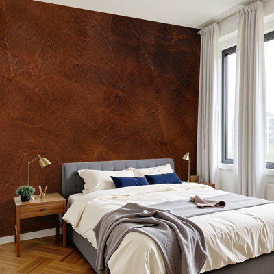 Papier peint adhésif auto-adhésif moderne pour la chambre à coucher Peel and Stick L 100 po x l 144 po - avec cuir véritable brun