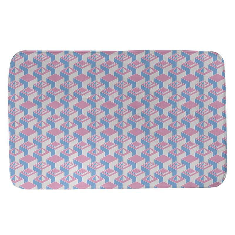 Tapis de bain géométrique antidérapant à motif de gratte-ciels, l 21 po x L 34 po, Rose / sarcelle